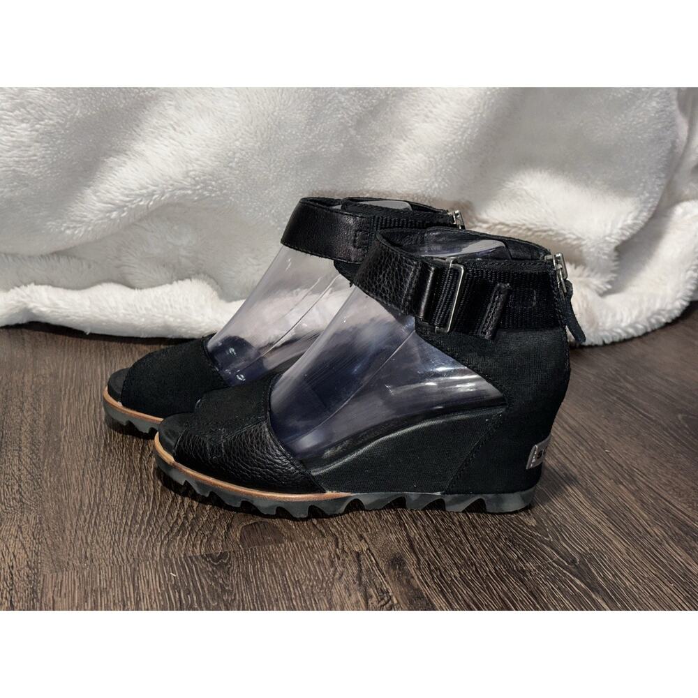 Black Women's Wedge Ankle Boots with Strap